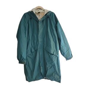 Vtg L.L. Bean Green Stowaway Packable Zip Snap Hoodie Rain Coat Men's Size Large